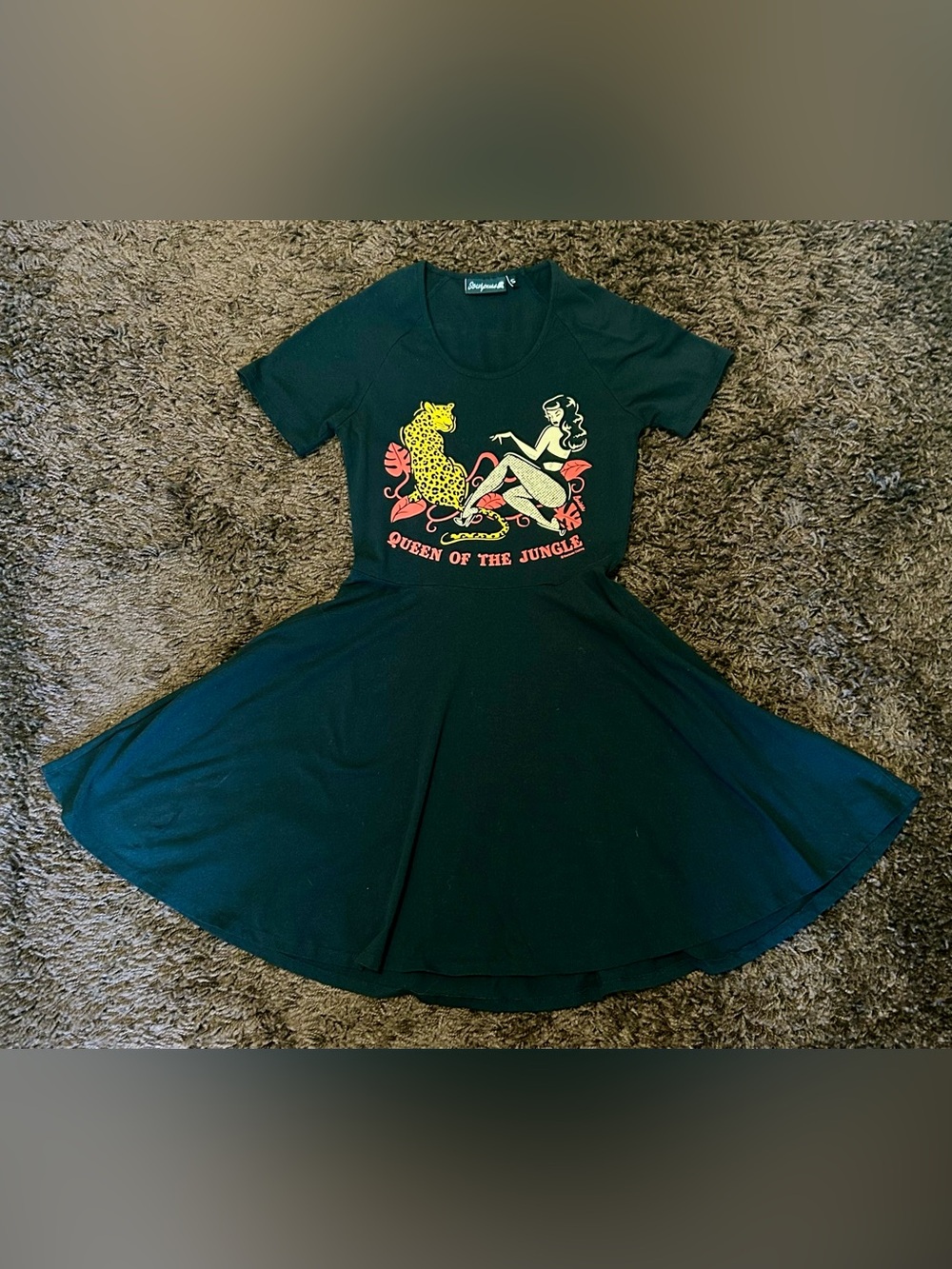 Sourpuss Black "Queen of the Jungle" Graphic Swing/Skater Dress
